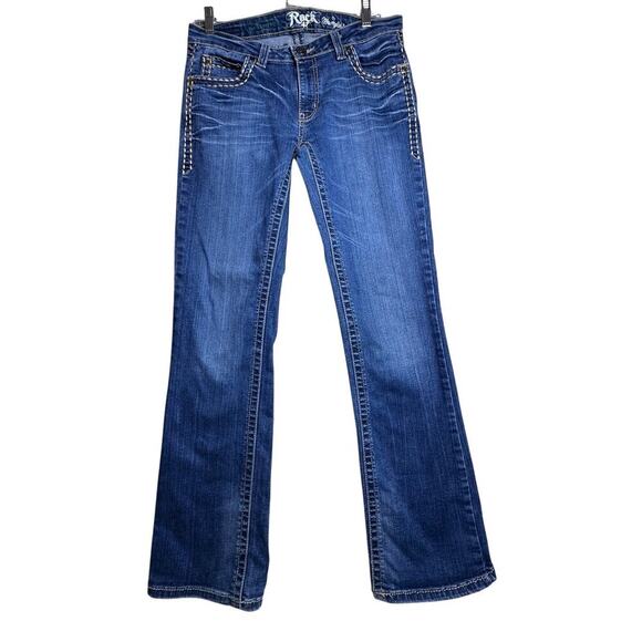 Rock 47 by Wrangler Jeans Womens 30x32 Blue Denim Low Rise Bootcut Western Horse - Picture 1 of 16